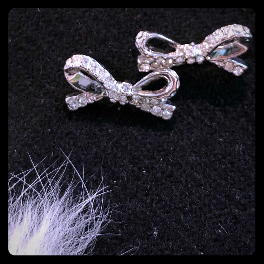 Kate Spade Skinny Mini Pave Bow Studs Silver Tone